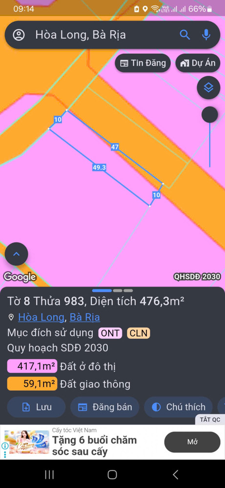 Chủ bán 475mv 60 thổ cư khu dân cư qh 2mt nhựa