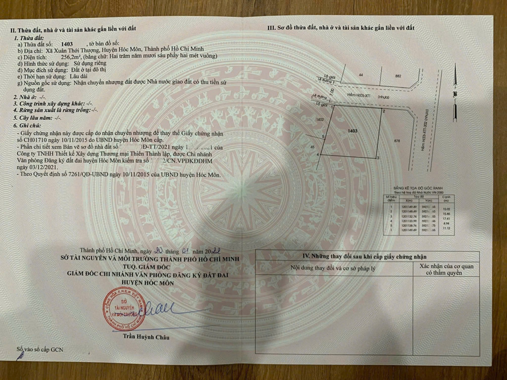 ĐẤT ĐẸP (15x16) GẦN CHỢ ĐẦU MỐI HÓC MÔN – CHỈ 8,5 TỶ – 256,2m² FULL THỔ CƯ‼️