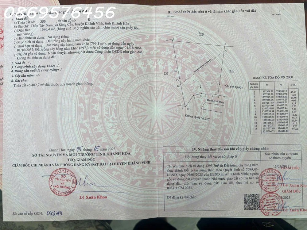 BÁN ĐẤT Ở NGAY CỤ CÔNG NGHIỆP SÔNG CẦU KHÁNH VĨNH KHÁNH HOÀ