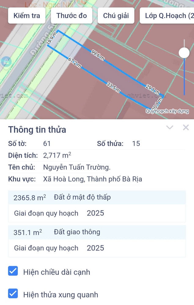 BÁN 2716M ĐẤT MẶT TIỀN QUỐC LỘ 56 XÃ HÒA LONG BRVT GIÁ 28 TỶ