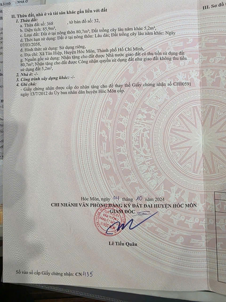 CẦN BÁN NHÀ (5x21) MẶT TIỀN LIÊN XÃ, THỊ TRẤN TÂN HIỆP, HÓC MÔN