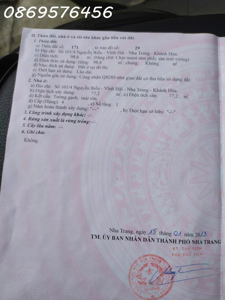 BÁN ĐẤT TẶNG NHÀ CẤP 4 ĐƯỜNG NGUYỄN BIỂU, BẮC NHA TRANG, KHÁNH HOÀ