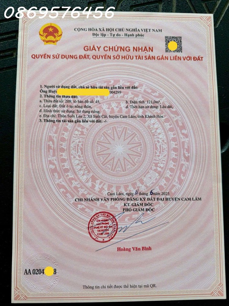 BÁN LÔ ĐẤT Ở GẦN NGAY KHU CÔNG NGHIỆP SUỐI DẦU KHÁNH HOÀ