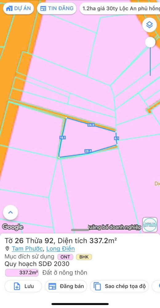 Có lô đất ở Tam Phước, Long Điền như sau:
🍀 DT: 338mv, sẵn 50tc, còn lại cây LN