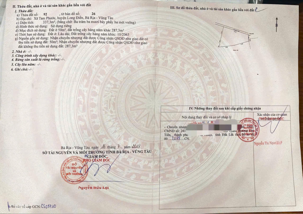 Có lô đất ở Tam Phước, Long Điền như sau:
🍀 DT: 338mv, sẵn 50tc, còn lại cây LN