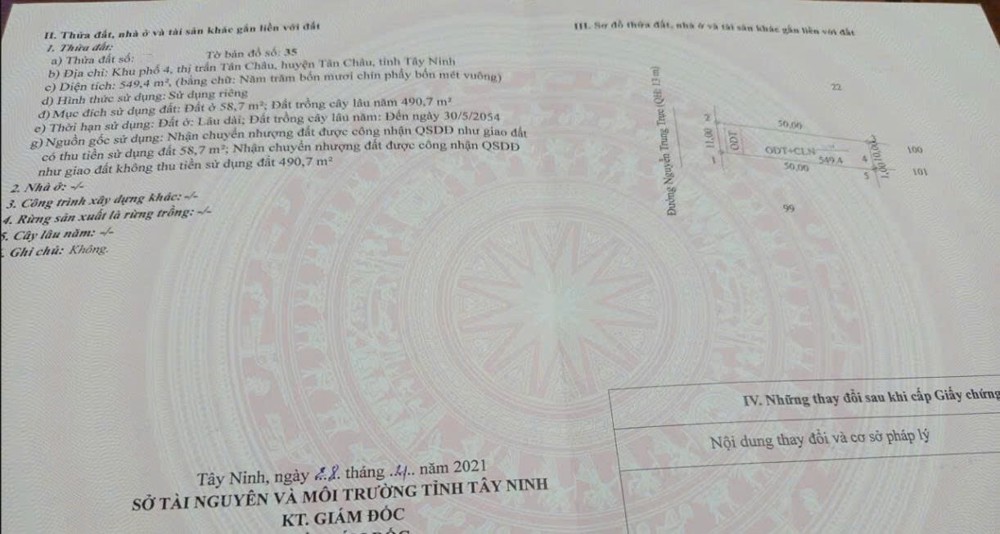 ĐẤT CHÍNH CHỦ - MẶT TIỀN Khu Phố 4, TT Tân Châu, Huyện Tân Châu - Tây Ninh