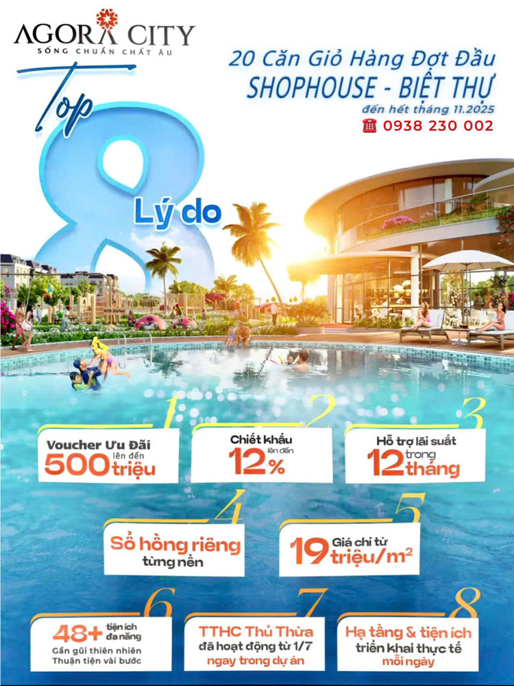 SỔ HỒNG TRAO TAY ƯU ĐÃI 1 NGÀY- LÝ DO NHÀ ĐẦU TƯ CHỌN AGORA CITY: 19 tr/m2 (V). Nghĩa 0938230002