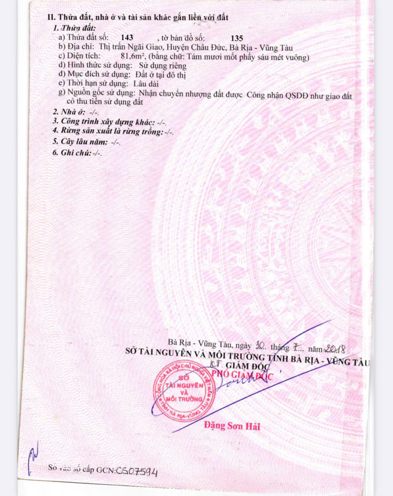 Chủ cần bán lô đất tái định cư Lê Lai, ngãi giao tphcm. Sát bên trung tâm thương mại ngãi giao