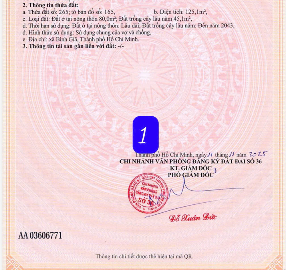 Chỉ 355tr có ngay lô đất đường nhựa tại quảng thành - châu đức cũ