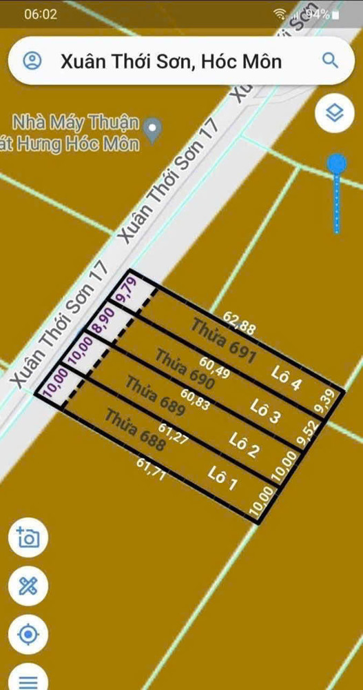 CCG BÁN 4 LÔ ĐẤT LÚA MẶT TIỀN NHỰA – ĐƯỜNG XUÂN THỚI SƠN 17, HÓC MÔN