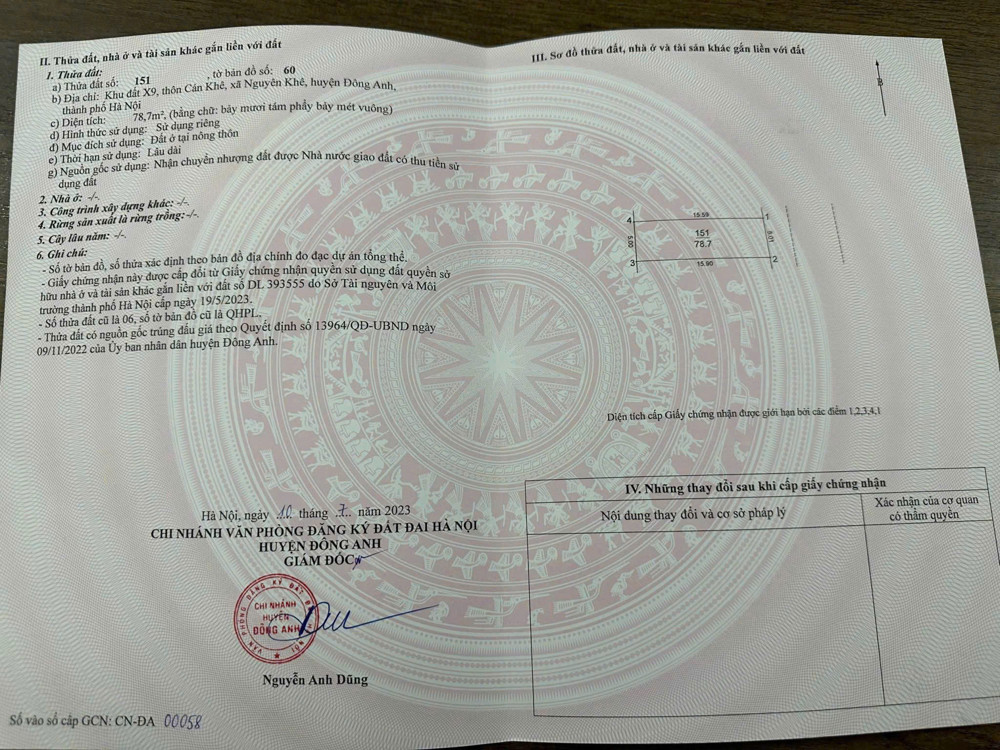 Bán đất đấu giá X9 Cán Khê- Nguyên Khê Đông Anh : mặt đường quy hoạch 40m