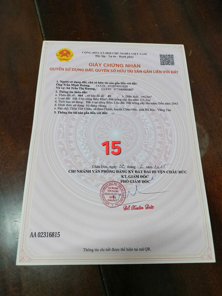 Chủ cần bán miếng đất xã suối rao thôn Huyện châu đức BRVT