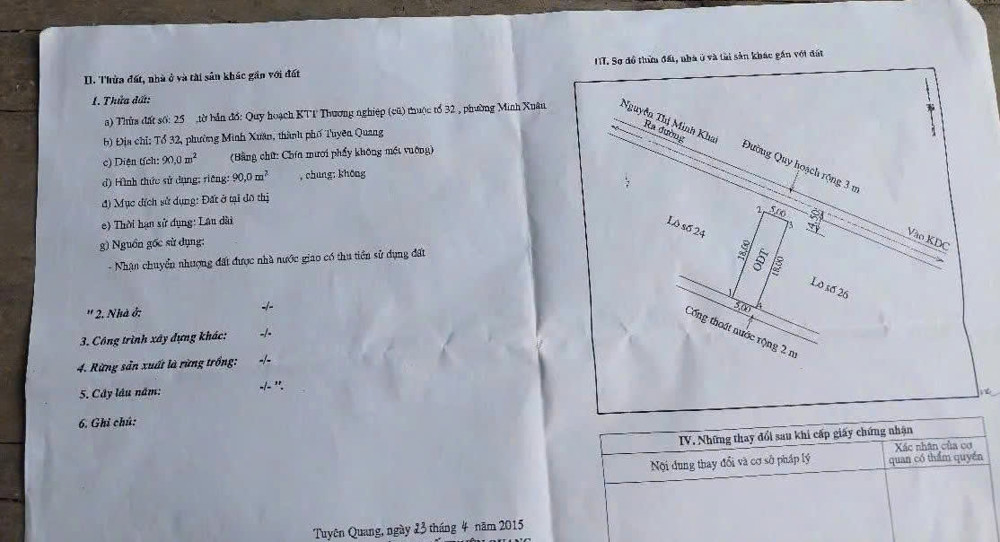 CHÍNH CHỦ BÁN MẢNH ĐẤT ĐẸP TẠI KHU TT THƯƠNG NGHIỆP CŨ - TP. TUYÊN QUANG