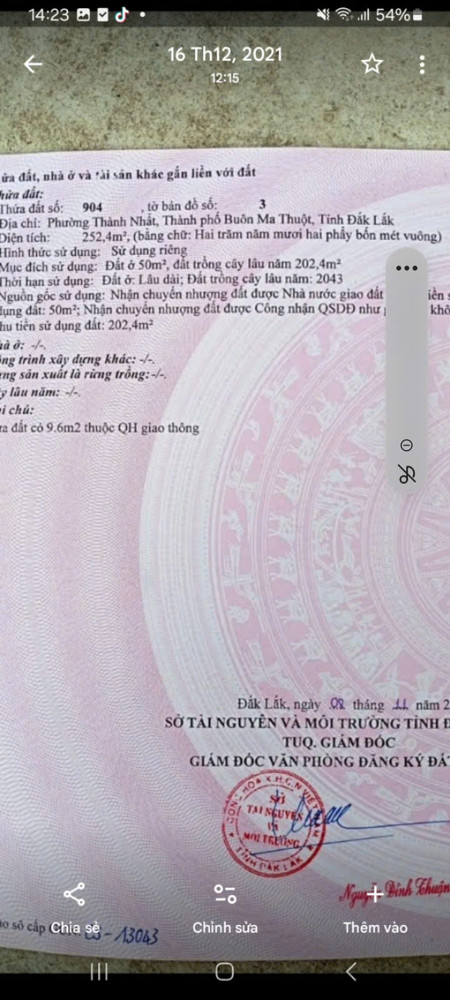 CHÍNH CHỦ CẦN BÁN ĐẤT PHƯỜNG THÀNH NHẤT – TP. BUÔN MA THUỘT