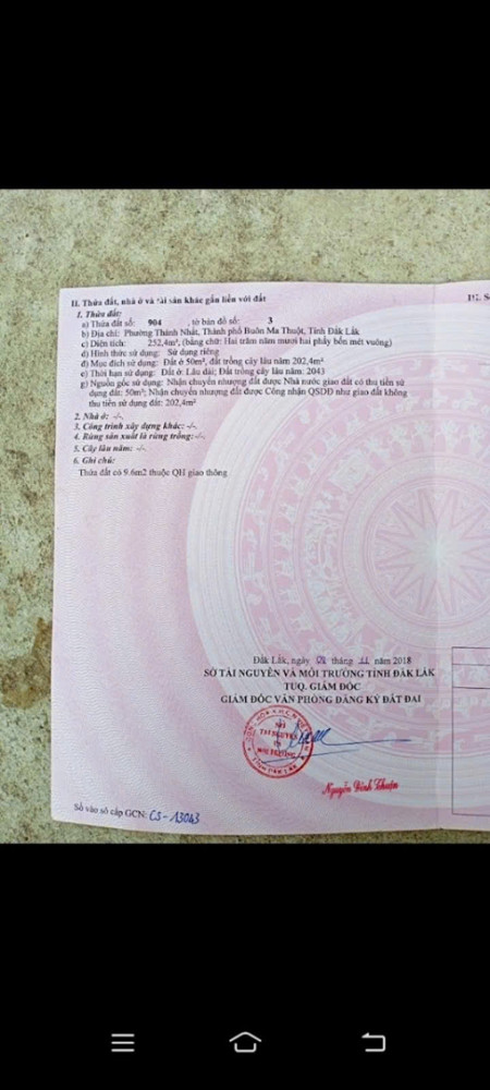 CHÍNH CHỦ CẦN BÁN ĐẤT PHƯỜNG THÀNH NHẤT – TP. BUÔN MA THUỘT