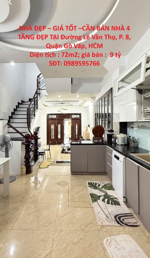 NHÀ ĐẸP – GIÁ TỐT –CẦN BÁN NHÀ 4 TẦNG ĐẸP TẠI Đường Lê Văn Thọ, P. 8, Quận Gò Vấp, HCM