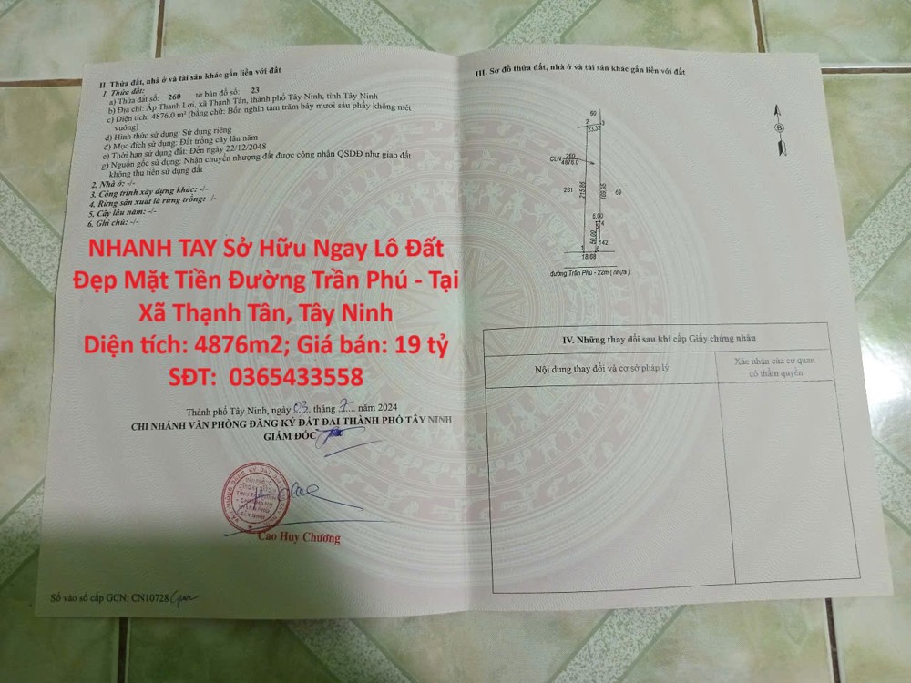 NHANH TAY Sở Hữu Ngay Lô Đất Đẹp Mặt Tiền Đường Trần Phú - Tại Xã Thạnh Tân, Tây Ninh