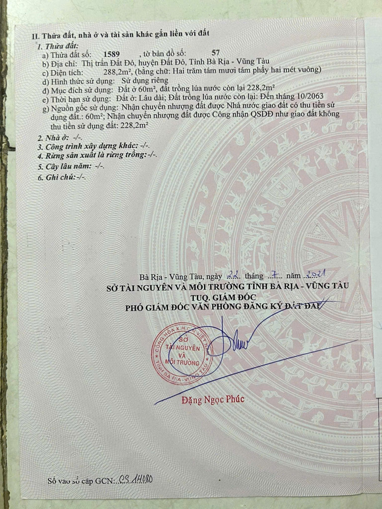 Thị trấn đất đỏ
Lô đất mt trần huy liệu-thị trấn đất đỏ