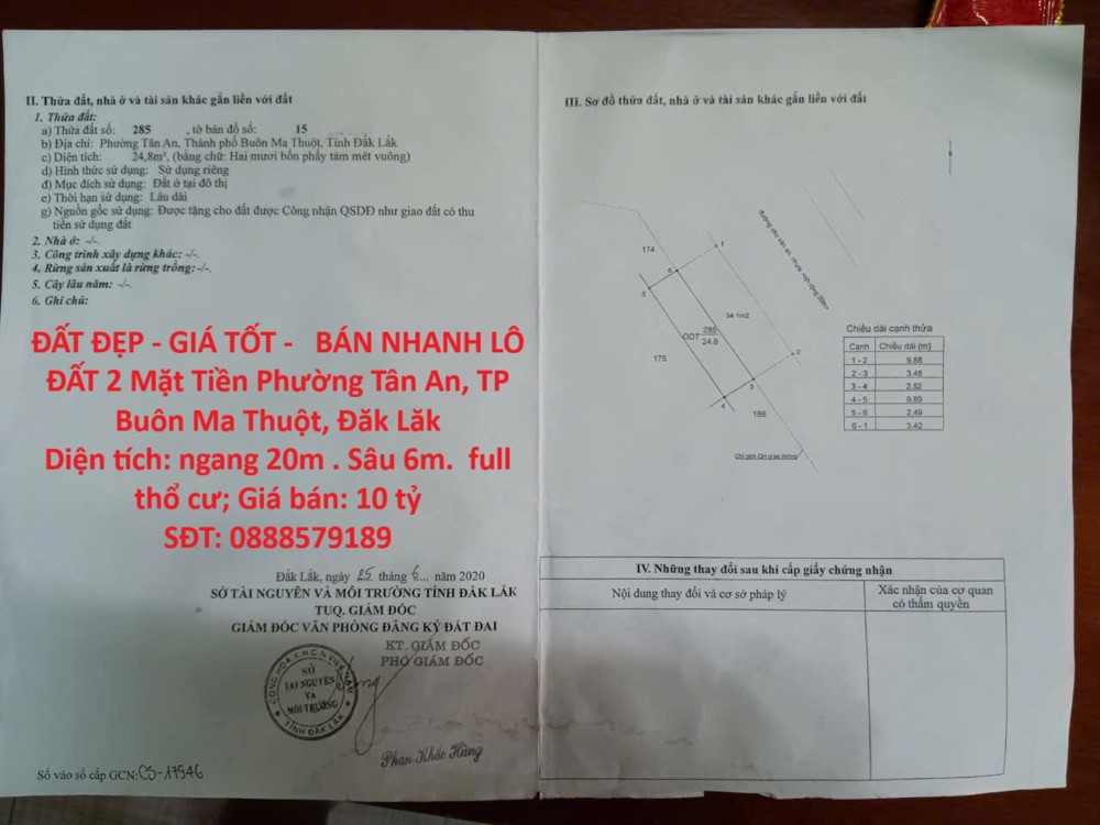 ĐẤT ĐẸP - GIÁ TỐT -   BÁN NHANH LÔ ĐẤT 2 Mặt Tiền Phường Tân An, TP Buôn Ma Thuột, Đăk Lăk