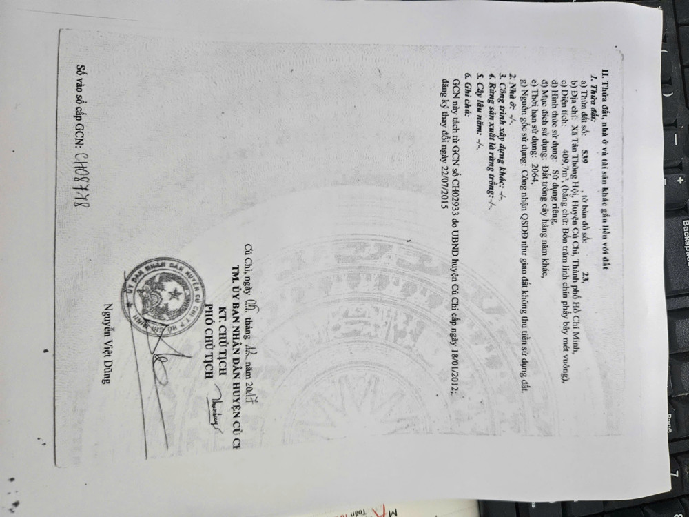 CHÍNH CHỦ  BÁN ĐẤT MẶT TIỀN XÃ TÂN THÔNG HỘI ,CỦ CHI , HỒ CHÍ MINH , 400M² THỔ CƯ