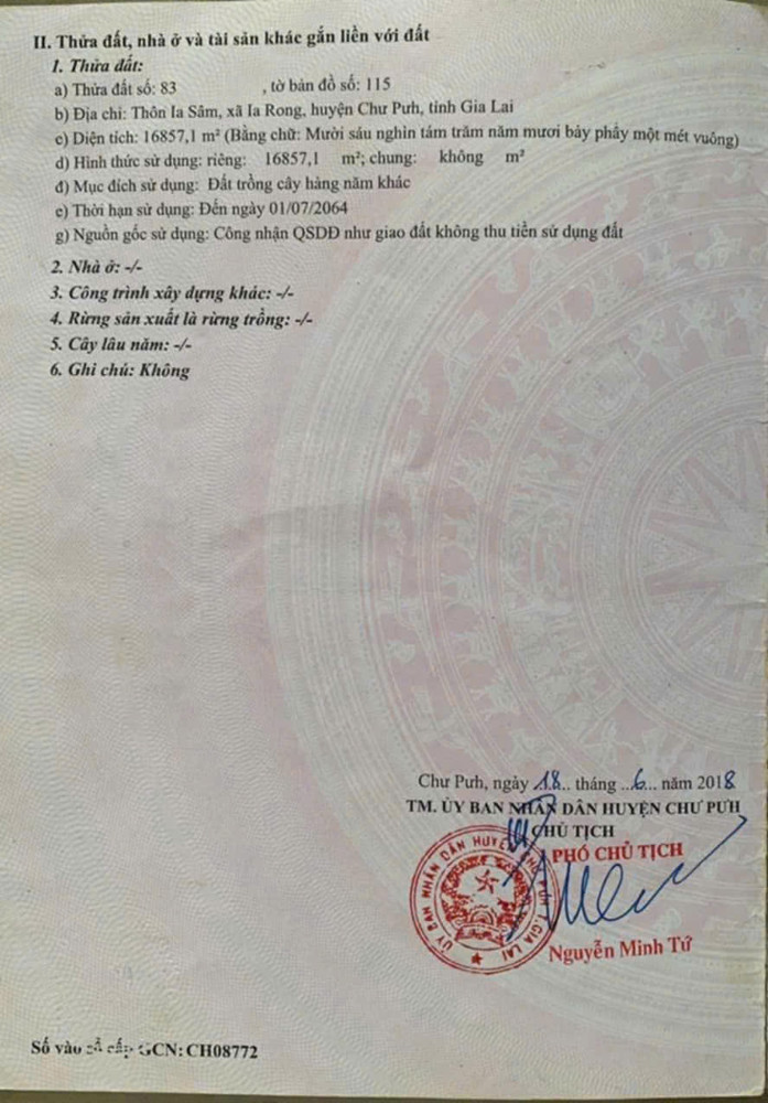 CHÍNH CHỦ BÁN GẤP LÔ ĐẤT NGỘP TẠI IA RONG , CHƯ PƯH , GIA LAI