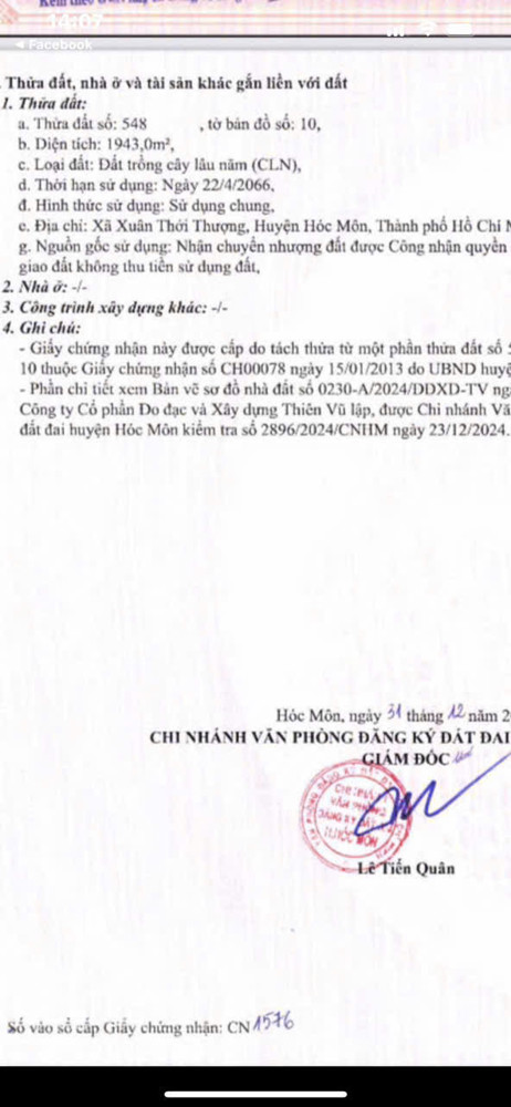 ĐẤT (50x39) MẶT TIỀN XUÂN THỚI THƯỢNG 03 (NAY XÃ BÀ ĐIỂM), HÓC MÔN