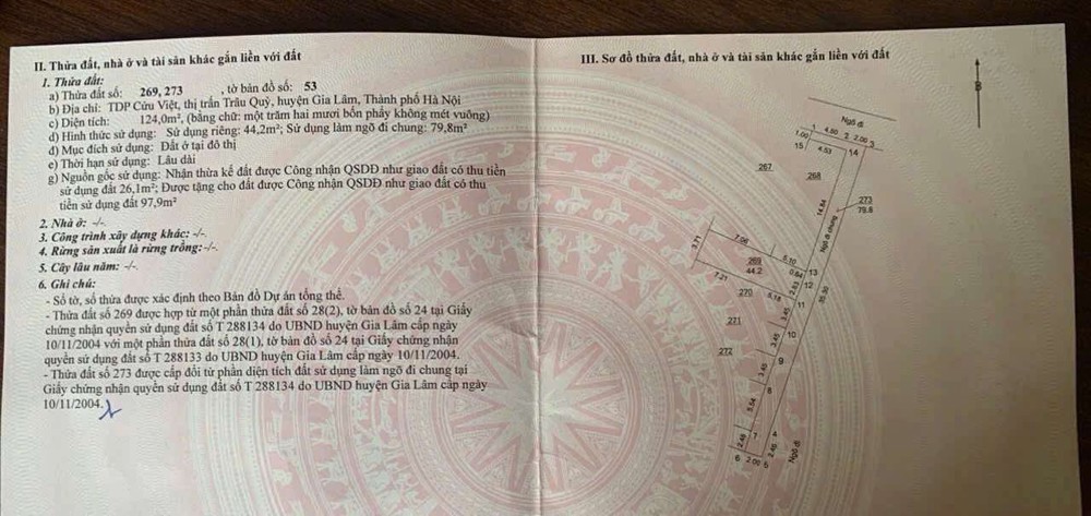 BÁN ĐẤT CỬU VIỆT – TRÂU QUỲ, 44.2 m2 GIÁ CHỈ 6.1 TỶ, LH 0985865658