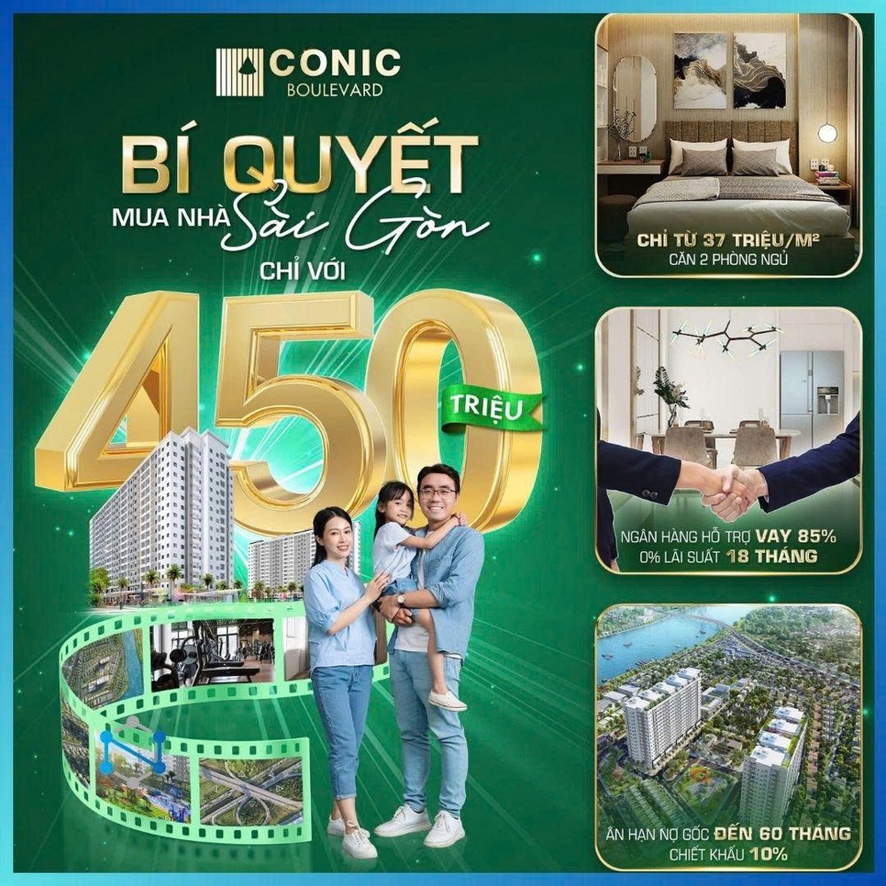 Căn Hộ 86M2 Conic Boulevard Bình Chánh 2Pn View Sông