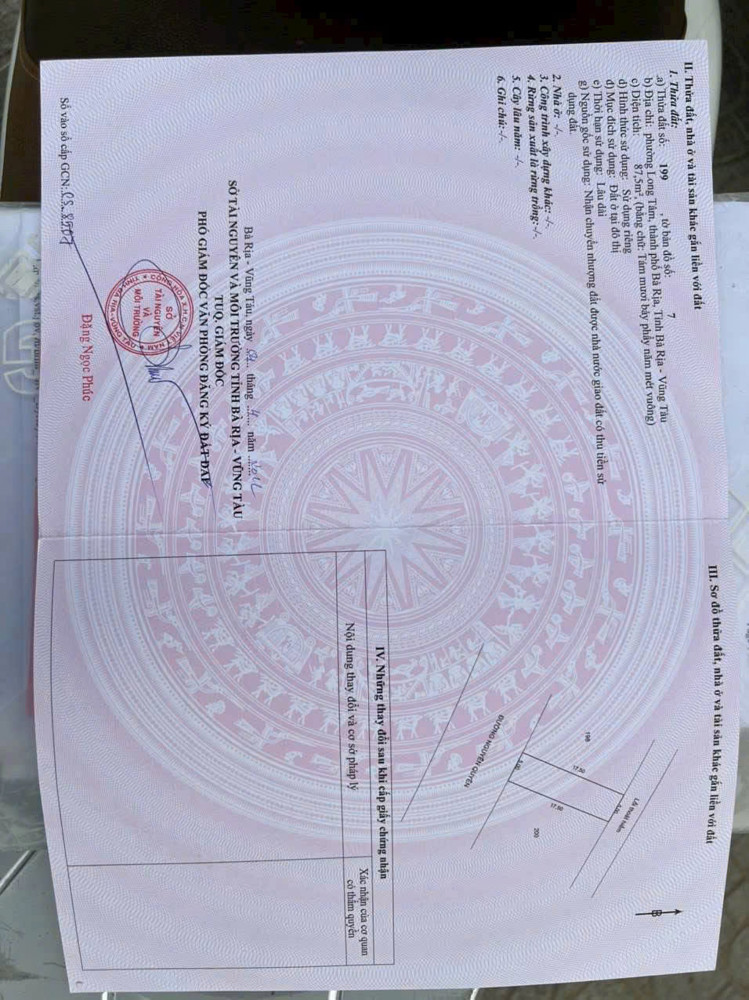 Chủ cần bán miếng đất tại Phường Tam Long Thành Phố Hồ Chí Minh ( thuộc Phường Long Tâm cũ TP Bà