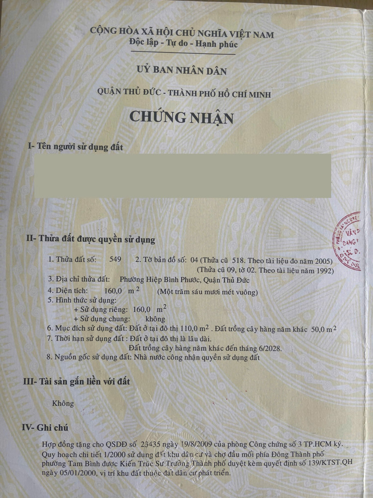Bán Lô Đất Mặt Tiền Hẻm Xe Hơi 5m Đường 10 Hiệp Bình phước Thành Phố Thủ Đức