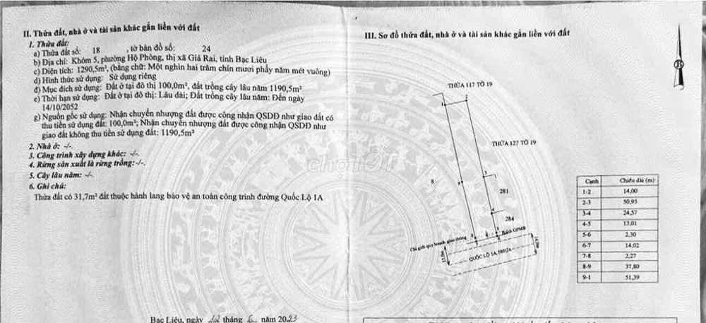 Bán Đất 1290.5M² Ngang 14M Giá 77 Tỷ Phường Giá Rai