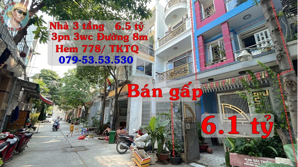 Bán gấp Nhà 3 tầng hẽm 778 Tân Kỳ Tân Quý, TpHCM. Đường ô tô giá giảm từ 6.5 tỷ còn 6.1 tỷ bán gấp