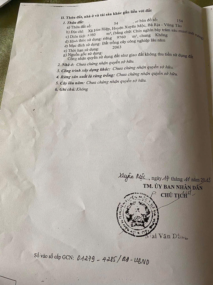 Chủ cần bán đất có đã có sổ giáp ranh trường cấp 2 hoà hiệp, hiện đang trồng sầu riêng
