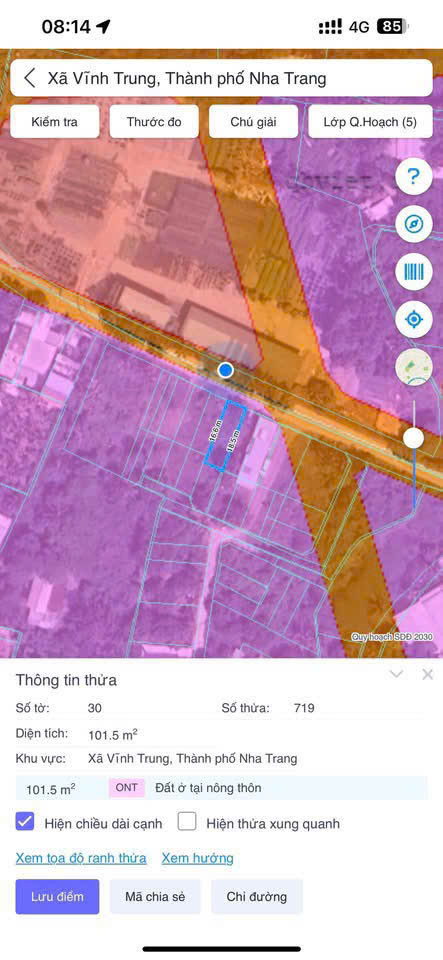 Bán lô đất vĩnh trung phường Tây Nha Trang  Khánh Hoà Diện tích : 101,5m2 (5,5m x 18,5m) Giá chỉ :