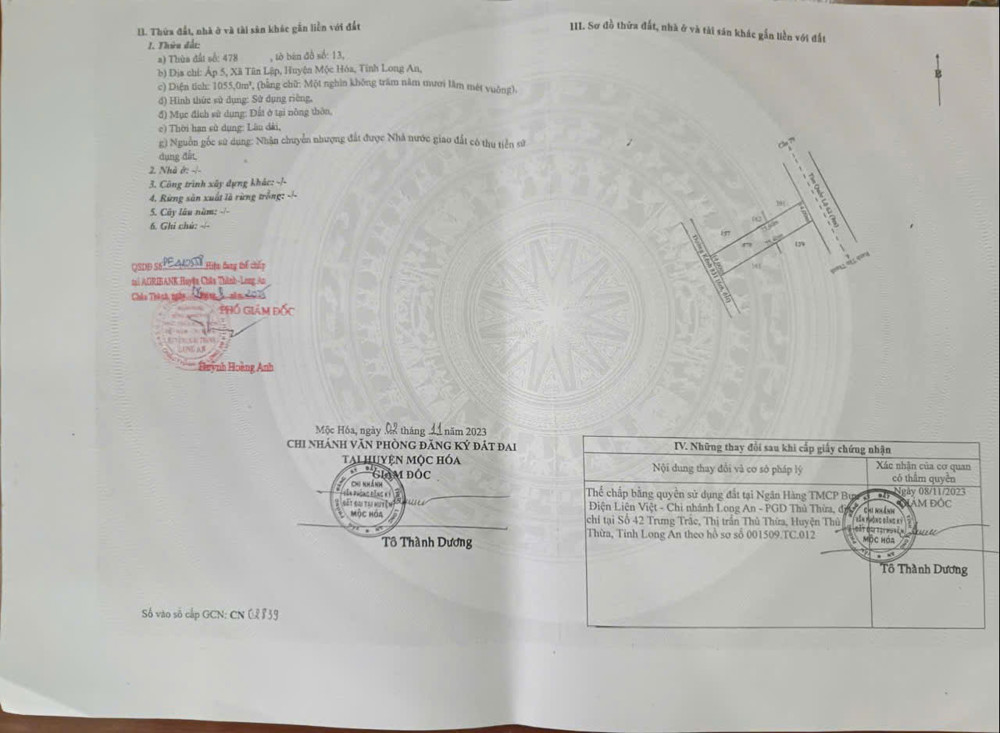 BÁN ĐẤT MẶT TIỀN QL 62, XÃ TÂN LẬP, MỘC HÓA, LONG AN. SỔ ĐỎ CHÍNH CHỦ