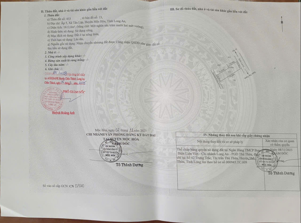 BÁN ĐẤT MẶT TIỀN QL 62, XÃ TÂN LẬP, MỘC HÓA, LONG AN. SỔ ĐỎ CHÍNH CHỦ