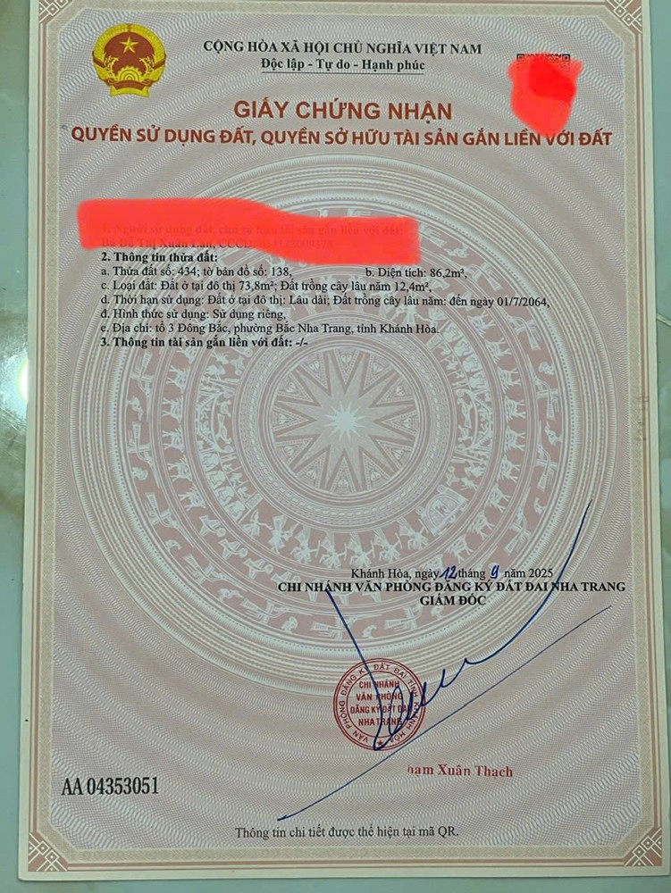 BÁN LÔ ĐẤT GẦN CC HOÀNG QUÂN ( VĨNH HOÀ ) - BẮC NHA TRANG
