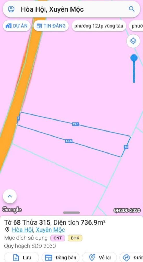 Chủ cần bán 2 lô đất sát nhau tại Hòa Hội,Xuyên Mộc.Bà Rịa _Vũng Tàu