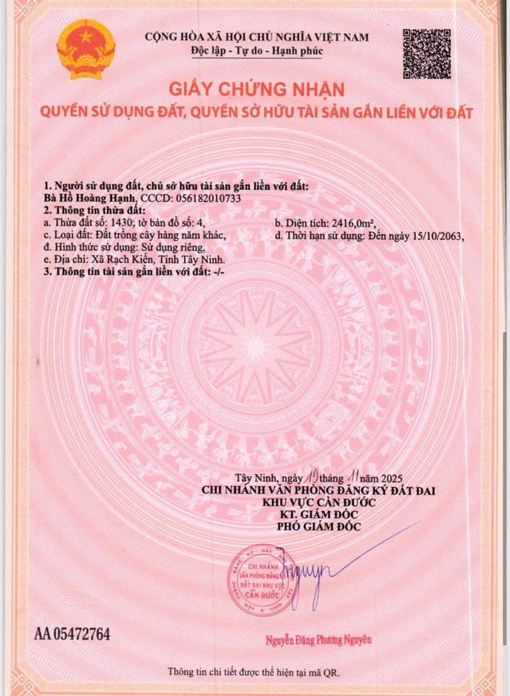 CẦN BÁN ĐẤT CÓ SỔ DT 3.000M2 TẠI XÃ RẠCH KIẾN- TỈNH TÂY NINH