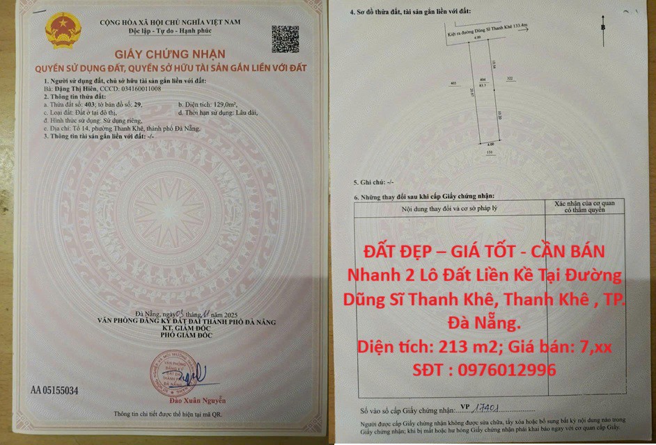 ĐẤT ĐẸP – GIÁ TỐT - CẦN BÁN Nhanh 2 Lô Đất Liền Kề Tại Đường Dũng Sĩ Thanh Khê, Thanh Khê , TP. Đà