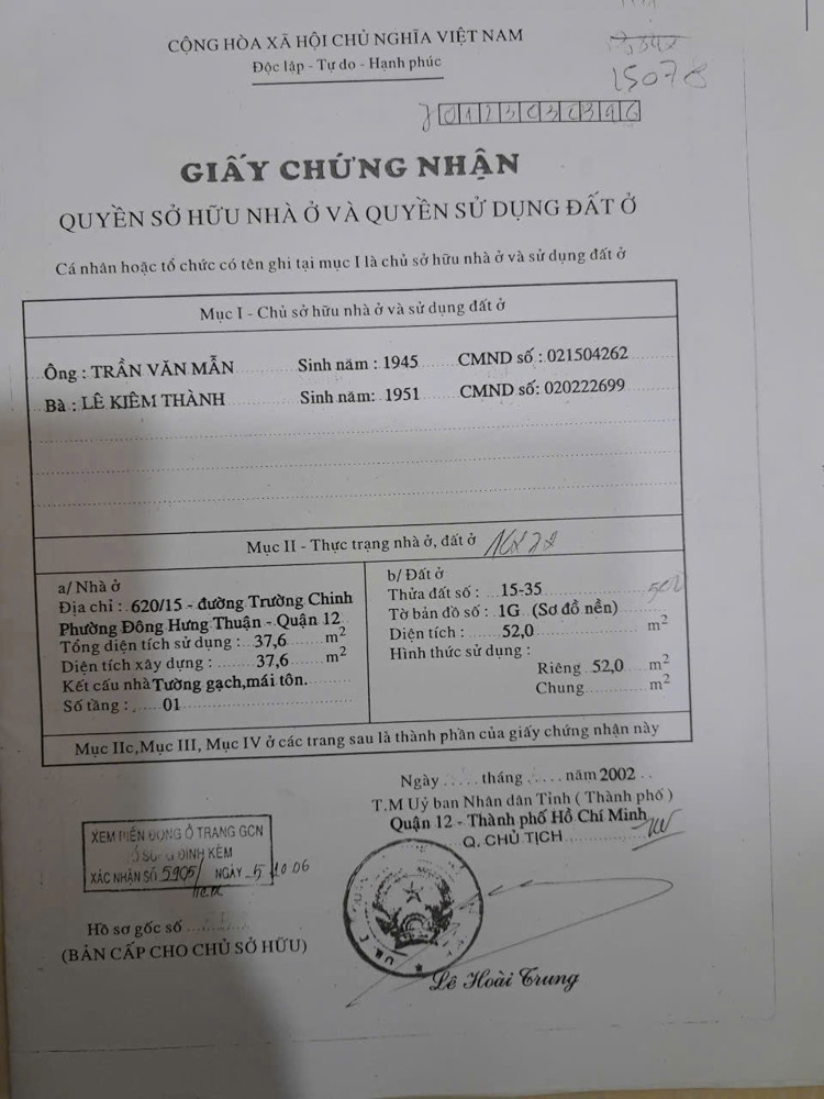 CHÍNH CHỦ BÁN NHÀ HẺM TRƯỜNG CHINH – TÂN HƯNG THUẬN, QUẬN 12