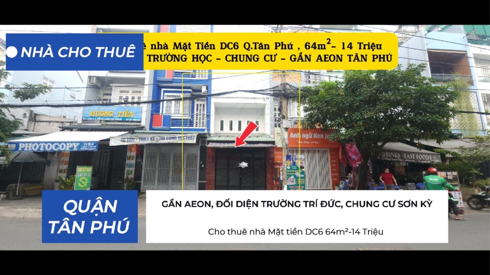Cho thuê nhà Mặt tiền DC6 64m²-14 Triệu - ĐỐI DIỆN TRƯỜNG HỌC - CHUNG CƯ
