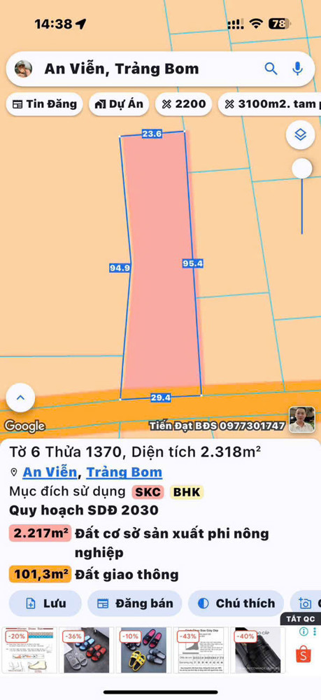 Bán đất 2318m2 Full SKC đóng tiền 1 lần-0909808615