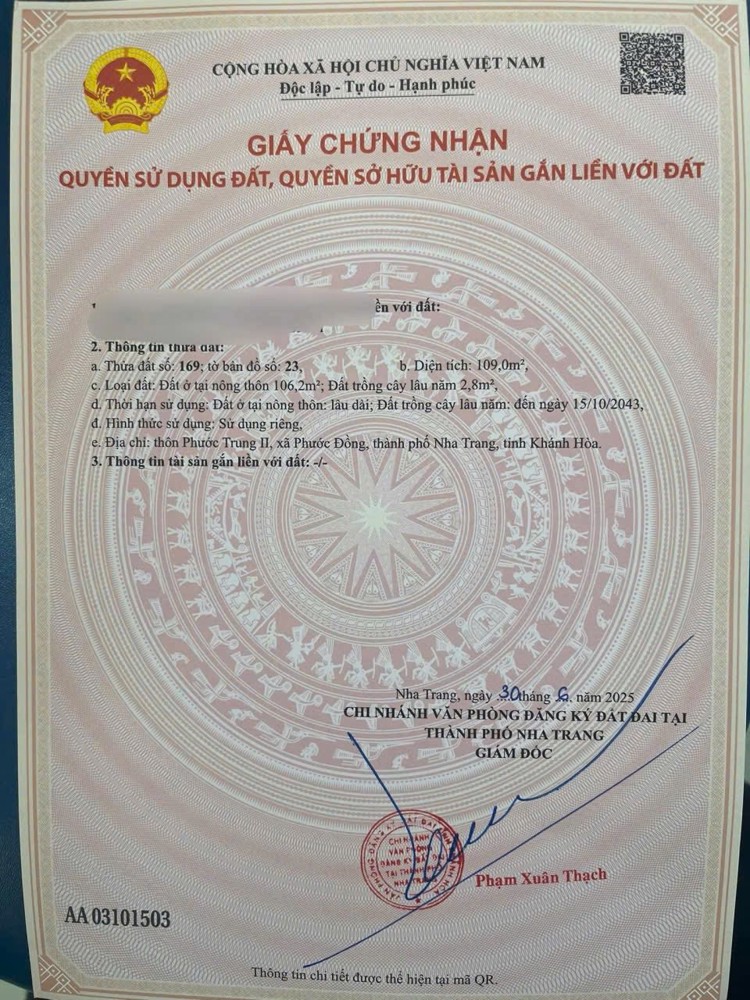 Bán đất, hẻm la văn cầu, Phường Nam nha trang 109m2 giá chỉ 2ty350tr