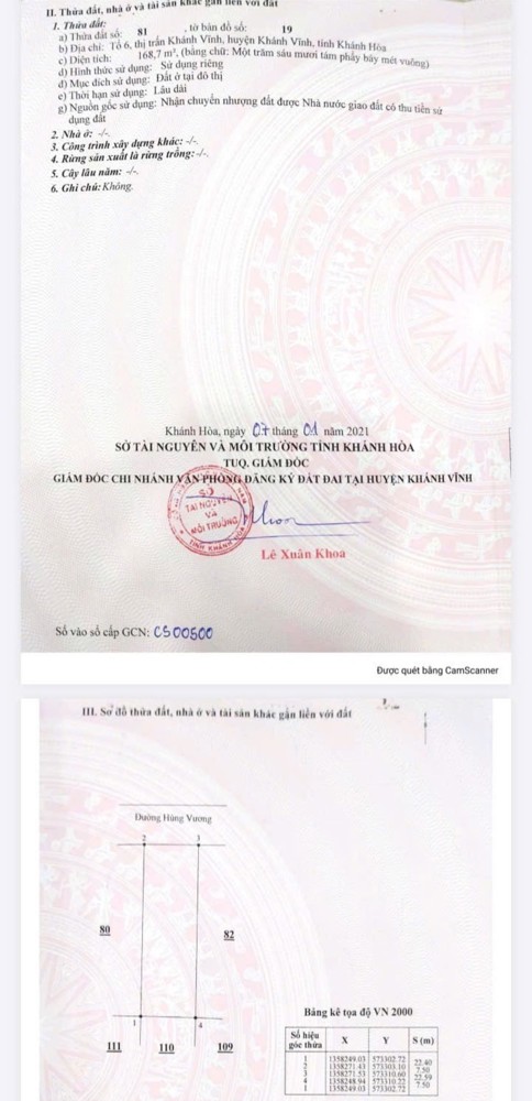 Bán đất Khu Tái Định Cư Khánh Vĩnh - Khánh Hòa. Giá thu về bán cặp 850tr/lô!