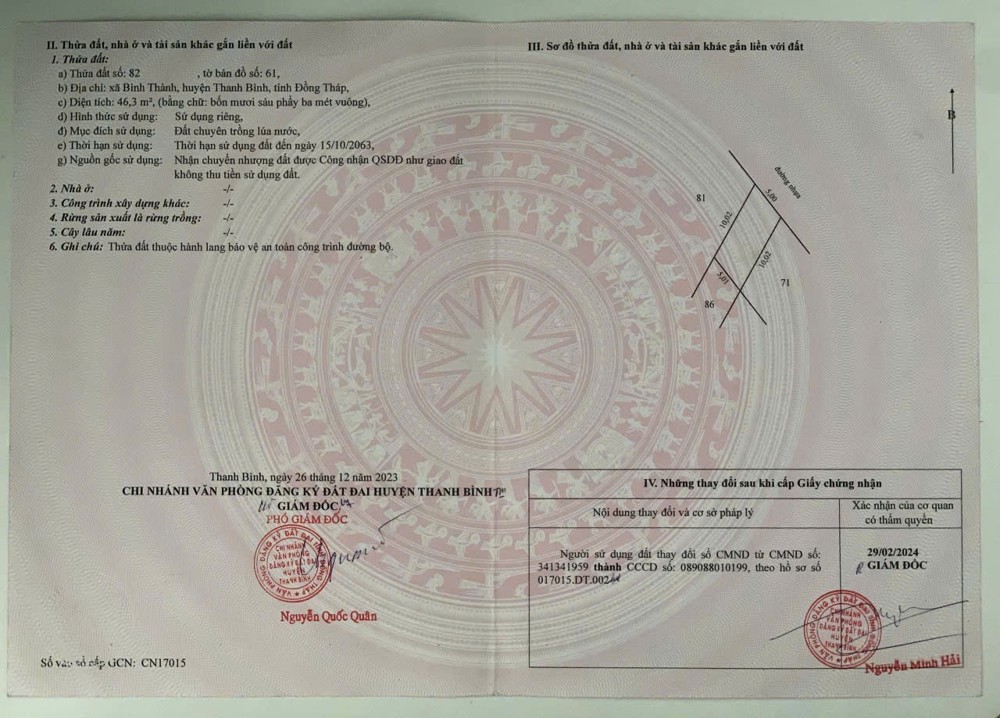 ĐẤT ĐẸP- GIÁ TỐT CẦN BÁN NHANH NỀN THỔ CƯ MẶT TIỀN ĐƯỜNG NHỰA tại huyện Thanh Bình, tỉnh Đồng Tháp