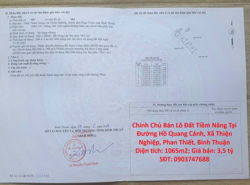 ĐẤT ĐẸP - GIÁ TỐT - Bán GẤP Lô Đất Tiềm Năng Tại Đường Hồ Quang Cảnh, Xã Thiện Nghiệp, Phan Thiết,