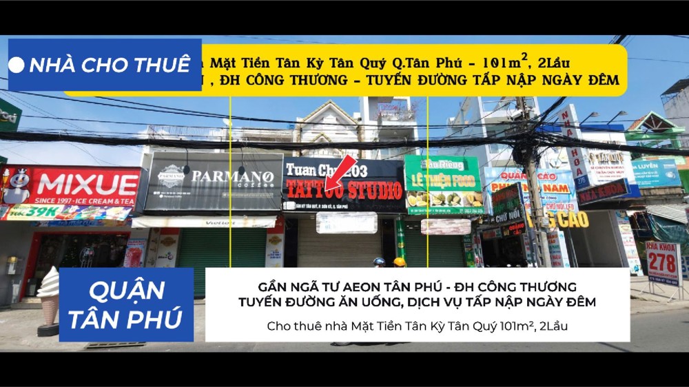 Cho thuê nhà Mặt Tiền Tân Kỳ Tân Quý 101m², 2Lầu - GẦN NGÃ TƯ AEON , ĐH CÔNG THƯƠNG