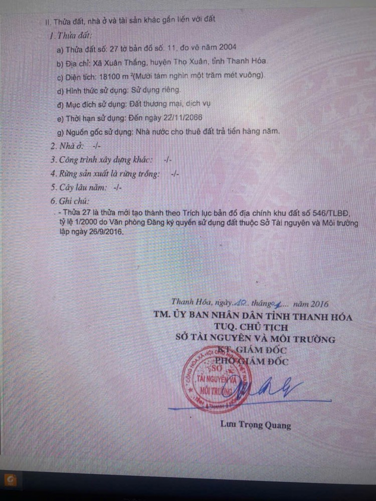 CẦN CHUYỂN NHƯỢNG LÔ ĐẤT THƯƠNG MẠI DV 18000m2 ngay ngã tư Sao Vàng