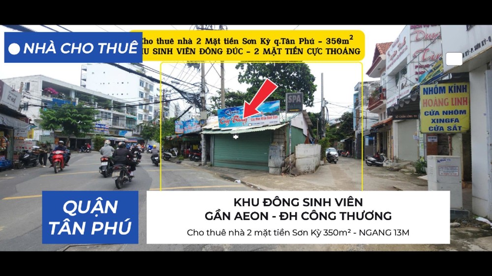 Cho thuê nhà 2 mặt tiền Sơn Kỳ 350m² - NGANG 13M - GẦN ĐH CÔNG THƯƠNG